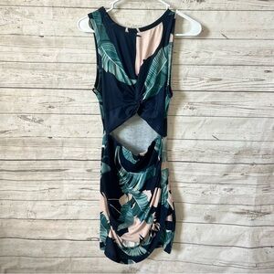 Tropical Leaf Print Cut-Out Dress